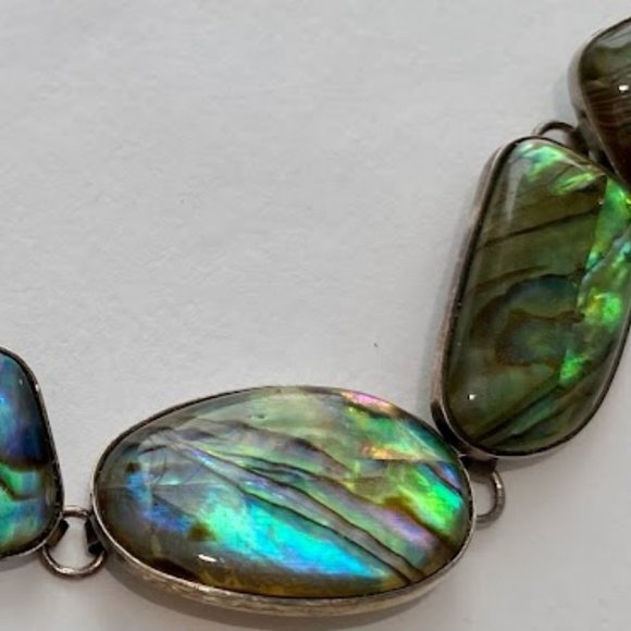 Vintage Sterling Silver Toggle Abalone Bracelet - Picture 3 of 14